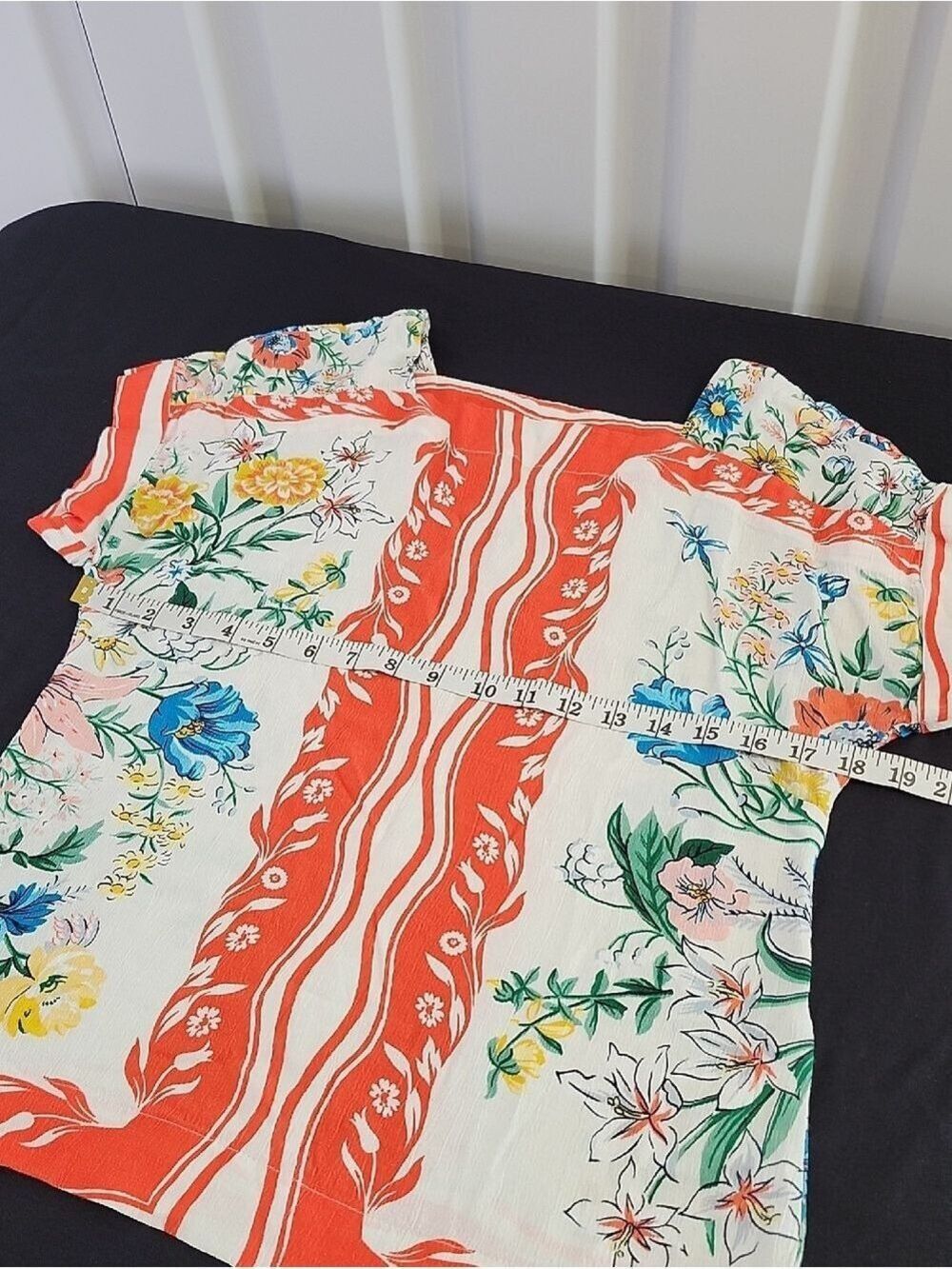 Anthropologie Maeve Romina Scarf Print Floral Coral Short-Sleeve Top Size XS EUC - Picture 5 of 6